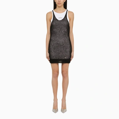 DSQUARED2 DSQUARED2 | BLACK PERFORATED MOHAIR BLEND MINI DRESS