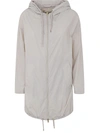 Herno Stretch Maxi Bomber With Hood And Drawstring Hem In Gray