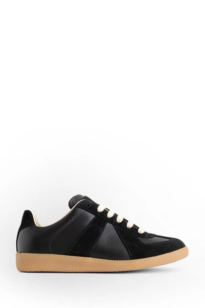 Maison Margiela Replica Leather And Suede Sneakers In Black