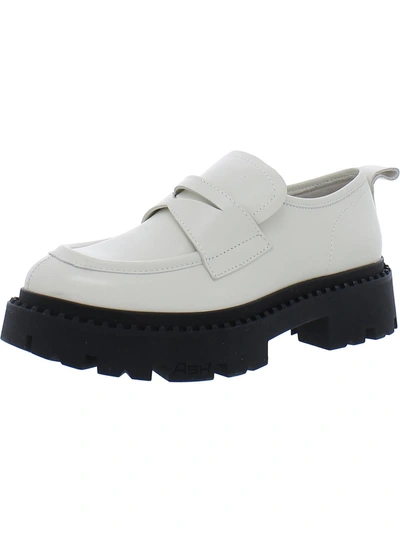 Ash Genial Womens Leather Lugged Sole Loafers In White