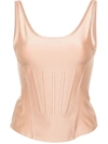 Mugler Embossed-logo Corset-style Top In Nude & Neutrals
