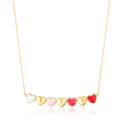 Rs Pure By Ross-simons Multicolored Enamel Heart Bar Necklace In 14kt Yellow Gold In Pink