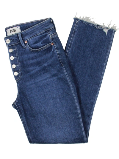 Paige Accent Womens Ultra High Rise Light Wash Straight Leg Jeans In Blue