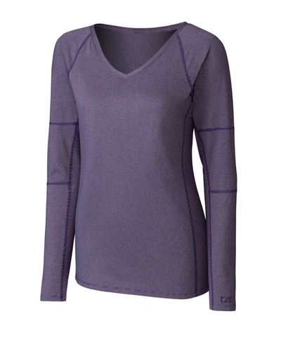 Cutter & Buck Ladies' L/s Victory V Neck Shirt In Purple