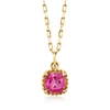 RS PURE BY ROSS-SIMONS PINK TOPAZ BEADED HALO PAPER CLIP LINK NECKLACE IN 14KT YELLOW GOLD