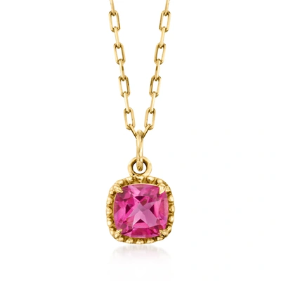 Rs Pure By Ross-simons Pink Topaz Beaded Halo Paper Clip Link Necklace In 14kt Yellow Gold In Purple