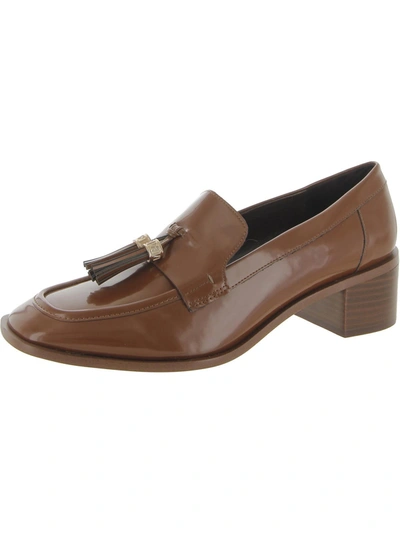 Franco Sarto Donna Womens Patent Square Toe Loafer Heels In Brown