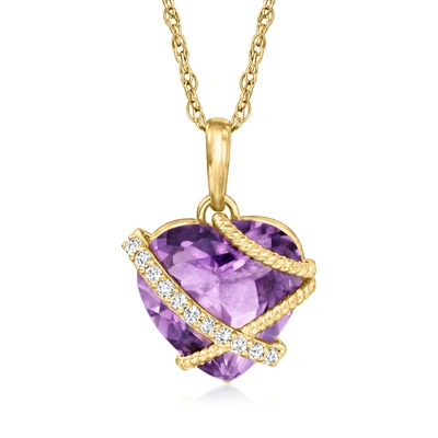 Ross-simons Amethyst Heart Pendant Necklace With Diamond Accents In 14kt Yellow Gold In Purple