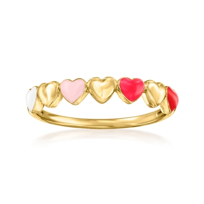Rs Pure By Ross-simons Multicolored Enamel Heart Ring In 14kt Yellow Gold In Red