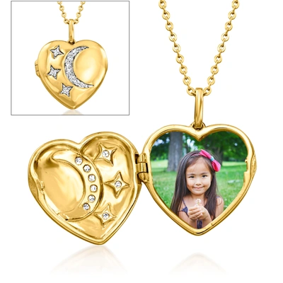 Ross-simons White Topaz Celestial Heart Locket Necklace In 18kt Gold Over Sterling In Green