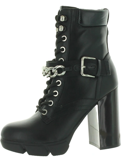 Nine West Vilage Womens Faux Leather Embellished Combat & Lace-up Boots In Black