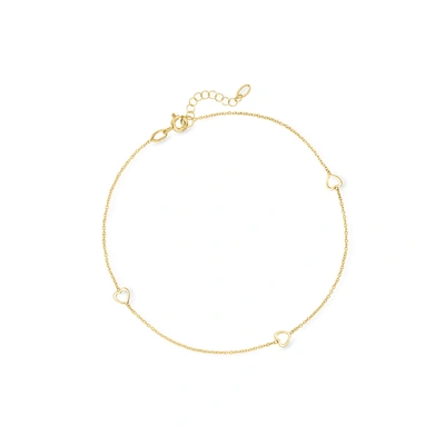 Rs Pure By Ross-simons Italian 14kt Yellow Gold 3-heart Station Anklet