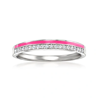 Rs Pure By Ross-simons Diamond Ring With Pink Enamel In Sterling Silver