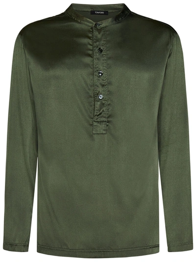Tom Ford Long-sleeve Silk-blend Shirt In Verde