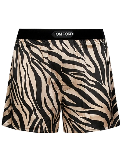 Tom Ford Zebra-print Silk Boxers In Brown