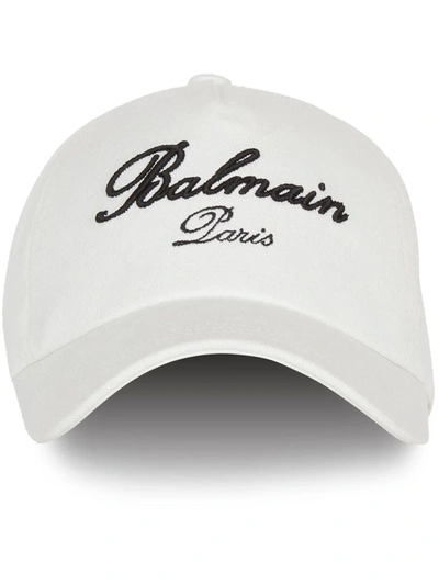 Balmain Baseball Hat With Signature Embroidery In Nude & Neutrals
