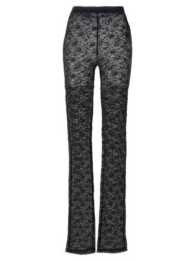 Alessandra Rich Sheer Lace Floral Pattern High Rise Leggings In Black