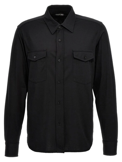 Tom Ford Flap-pocket Crepe Shirt In Black