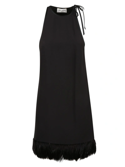 Saint Laurent Fringed Hem Dress In Black