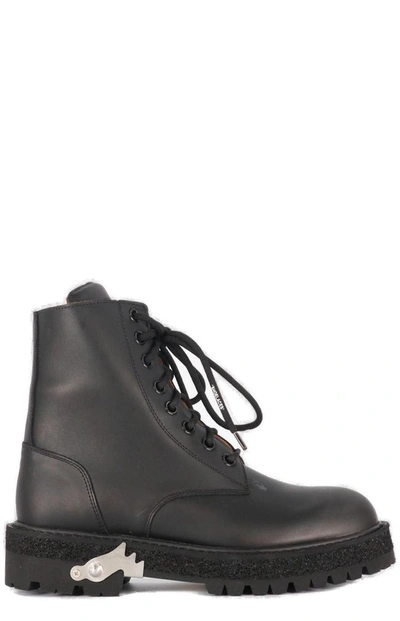 Off-white Metallic-detail Combat Boots In Black