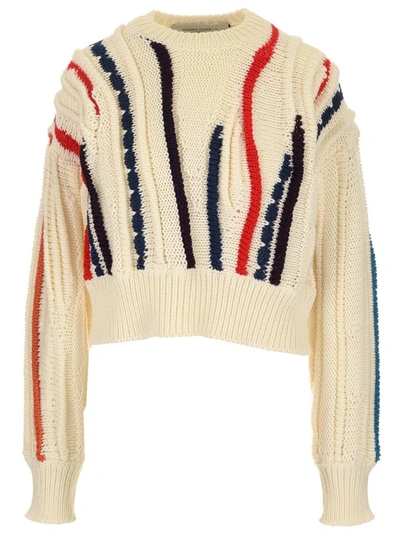 Golden Goose Striped Knit Sweater In White
