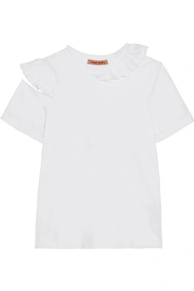 Maggie Marilyn Endless Possibilities Cutout Ruffled Cotton-jersey T-shirt In White