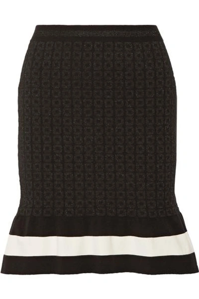 Boutique Moschino Striped Metallic Jacquard-knit Mini Skirt In Black