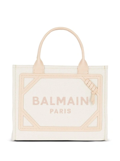 Balmain B-army Small Shopper Shoulder Bag In Cream Multi/gold