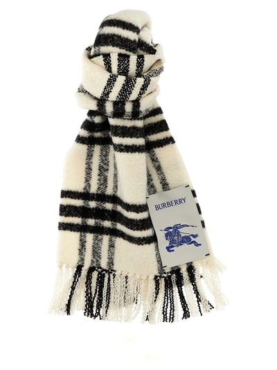 Burberry Check Wool Scarf In White/black