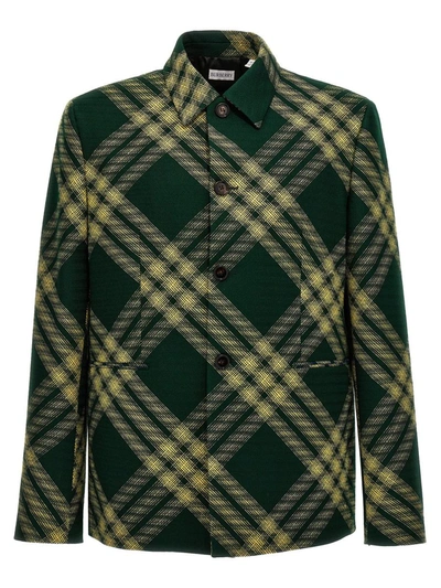 Burberry Check Wool Tailored Jacket In Primrose