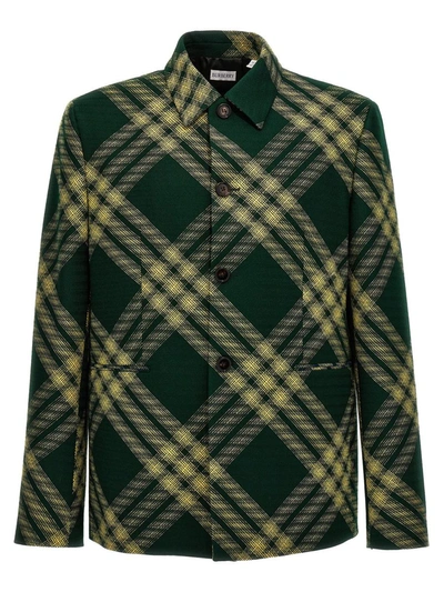 Burberry Check Wool Tailored Jacket In Green