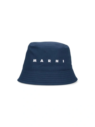 Marni Logo Bucket Hat In Blue
