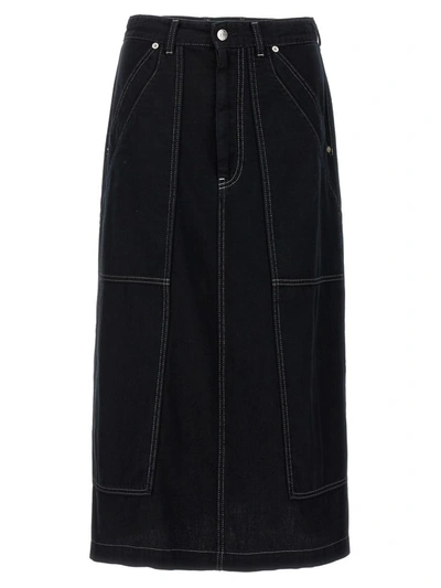 Mm6 Maison Margiela Black Paneled Denim Midi Skirt In Negro