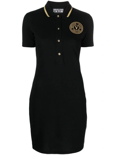 Versace Jeans Couture Cotton Dress With Logo In Black