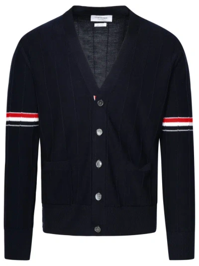 Thom Browne 4-bar Virgin Wool Cardigan In Blue