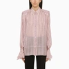The Andamane Pink Semi-transparent Silk Polka Dot Shirt Women In Pink