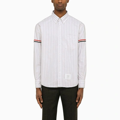 Thom Browne Vertical Stripe Button-down Shirt With Rwb Detail In Multi