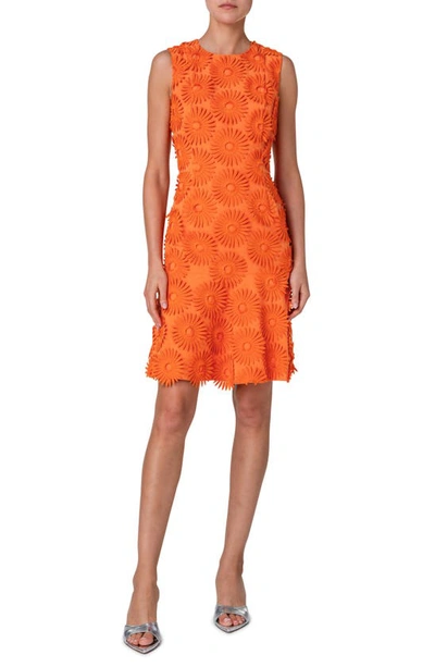 Akris Punto Sunflower Embroidered Sleeveless A-line Dress In Orange