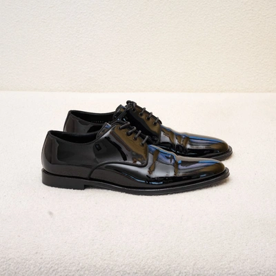 Pre-owned Dolce & Gabbana Derby Black Patent Leather Shoes, Uk8.5