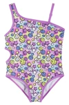 ANDY & EVAN KIDS' SMILEY PRINT CUTOUT ONE-PIECE SWIMSUIT