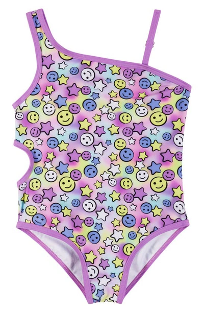 ANDY & EVAN ANDY & EVAN KIDS' SMILEY PRINT CUTOUT ONE-PIECE SWIMSUIT