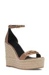 Versace Medusa Silk Ankle-strap Wedge Espadrilles In Brown