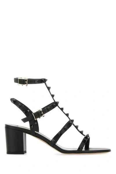 Valentino Garavani Woman Black Leather Rockstud Sandals