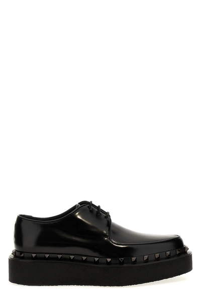 Valentino Garavani Studded Lace-up Platform Derby Shoes In Black