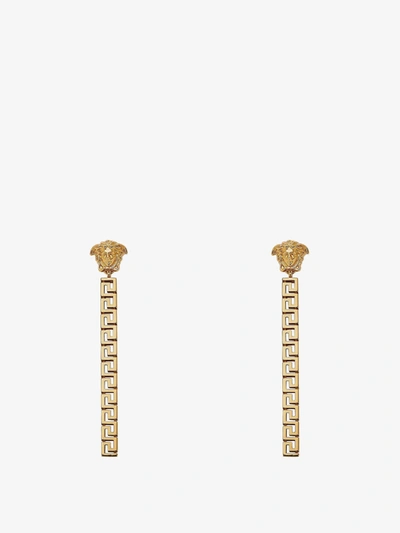 Versace Greca Drop Earrings In Gold