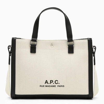 Apc A.p.c. Camille 2.0 White/black Cotton And Linen Tote Shopper Bag Women