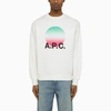 Apc White Crewneck Sweatshirt With Logo And Faded Circle Print For Men In White