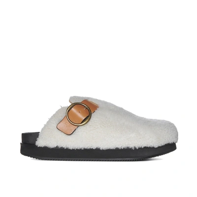 Isabel Marant Ivory Shearling Footb Slippers In Beige