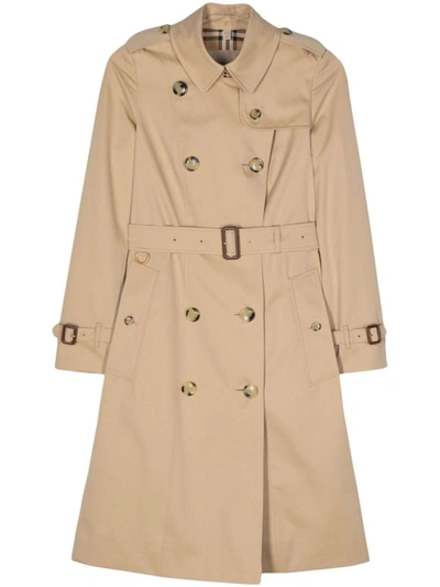 Burberry Double Breasted Belted Trench Coat In Beige