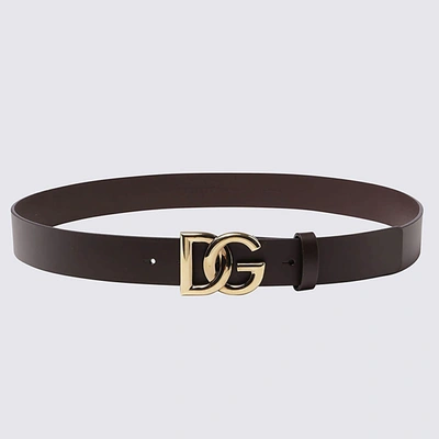 Dolce & Gabbana Dark Brown Leather Belt In Brown/gold